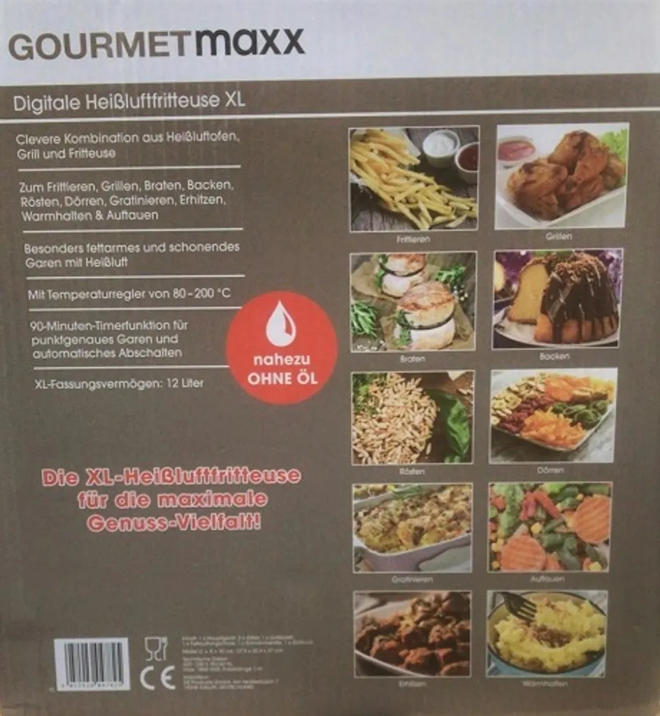GOURMETmaxx Heißluft-Fritteuse Digital - 12l - 1800W Heißluft Fritteuse Fettfrei 12L Friteuse Airfryer Digital Drehgrill XL Fritöse 16 GOURMETmaxx Heißluft-Fritteuse Digital - 12l - 1800W Heißluft Fritteuse Fettfrei 12L Friteuse Airfryer Digital Drehgrill XL Fritöse – Bild 14