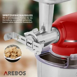 AREBOS 6-in-1 Küchenmaschine 1500W, Fleischwolf, Blender, Nudelmaschine, Knetmaschine Mit Edelstahl-Schüssel 5,5 L, Rot -Günstiges Brat Lust Geschäft 05786d548266eb27b8257338fdd1f1ee