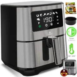 Kesser® XXL 5,5 Liter Heißluftfritteuse Edelstahl | Inkl.Brotbackkorb | 1700W Friteuse Fritteuse Airfryer | Touch Display | 8 Programmen | Ohne ÖL | ✓ Backofen ✓ Heißluft ✓ Grill | Fettfrei, Farbe:Silber