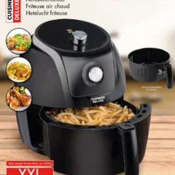 Cuisinier Deluxe Heißluftfritteuse Analog - 5 Liter - 230V - Airfryer - Heißluftofen - Temperatureinstellung Von 80°C Bis 200°C - 7/8 Personen - Schwarz -Günstiges Brat Lust Geschäft 06431c8d9dedcecb66e76dae0501925b