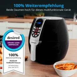 MEDION Heißluftfritteuse, Ca. 1500 Watt, Digitales Bedienfeld, Nutzinhalt Gesamt 4 Liter, Ölfreies Frittieren, 30 Min Timer, Überhitzungsschutz, MD17320 Schwarz -Günstiges Brat Lust Geschäft 08f303d9c2220cc282b1115cfa01a8d9