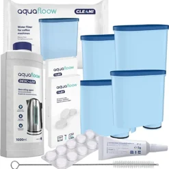 Aquafloow Rundum-Pflegeset Für Kaffeevollautomaten Philips, Saeco (4x Filter, Komp. Mit CA6903, Entkalker 1000ml, 20 X 2g Reinigungstabletten, Reinigungsbürste, Silikonfett)
