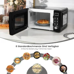 COSTWAY Mikrowelle 20L, 700 W Mikrowellenofen, Mit 8 Automatischen Programme, 5 Leistungsstufen, LED-Anzeige, Verzögerter Start, Retro, Schwarz -Günstiges Brat Lust Geschäft 0c2f8ca8f5056b56712cd5ba65f1eb09