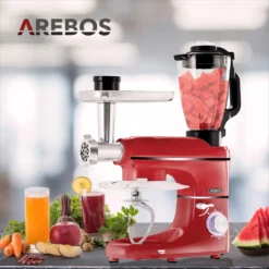 AREBOS 6-in-1 Küchenmaschine 1500W, Fleischwolf, Blender, Nudelmaschine, Knetmaschine Mit Edelstahl-Schüssel 5,5 L, Rot -Günstiges Brat Lust Geschäft 0d6d4fe21f4ab5edc3dd0acc8b002746