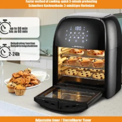 Jago® XXXL 8in1 Heißluftfritteuse 12L + 10 Zubehör - 1800W, LED Display Mit Touch Screen, 8 Programme / Timer, Ohne ÖL - Airfryer, Heißluft, Fritteuse, Heißluftofen, Backofen, Dehydrator, Grill -Günstiges Brat Lust Geschäft 14f60228ce30087abcb3514a001a5571