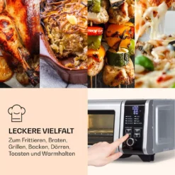 Die Klarstein Vita-Crisp Heißluftfritteuse Ist Ein Schlanker Alleskönner In Der Küche. Ihre 8 Unterschiedlichen Funktionen - Frittieren, Barten, Grillen, Dörren, Toasten, Backen, Warmhalten Und Pizza-Modus - Kannst Du Ganz Bequem über Das Frontseitige Display Mit Drehknopf Einstellen. Das Vierteilige Zubehör-Set Liefert Dir Alles, Was Du Für Heiße, Knusprige Snacks Brauchst. Dank Des Geräumigen Innenraums Wird Die Vita-Crisp Spielend Mit 33-cm-Pizzen Fertig. Die Reinigung Gestaltet Sich Dank Cle -Günstiges Brat Lust Geschäft 1b215cd318aff97f9f95f8e900920451