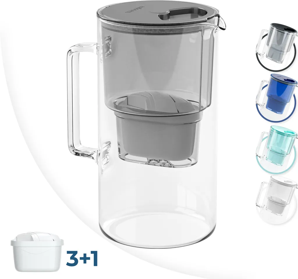 Glas Wasserfilter Wessper 2,5 L Mit 4 Filterkartuschen, Kompatibel Mit Brita Maxtra Schwarz 3 Glas Wasserfilter Wessper 2,5 L Mit 4 Filterkartuschen, Kompatibel Mit Brita Maxtra Schwarz