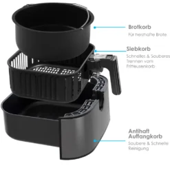 Kesser® XXL 5,5 Liter Heißluftfritteuse Edelstahl | Inkl.Brotbackkorb | 1700W Friteuse Fritteuse Airfryer | Touch Display | 8 Programmen | Ohne ÖL | ✓ Backofen ✓ Heißluft ✓ Grill | Fettfrei, Farbe:Silber -Günstiges Brat Lust Geschäft 203d544746f83133d872ab0f44d9aaca