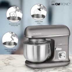 Clatronic Knetmaschine KM 3712 Inkl. Transparentem Spritzschutzdeckel Mit Nachfüllöffnung, 1100 Watt, 5 Liter, Schwenkbarer Multifunktionsarm, Titan -Günstiges Brat Lust Geschäft 242d43e5b034bcdba8a693013c61eb58