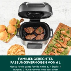 CHEFREE AFG01 Heißluftfritteuse & Grill, 8 In 1 Grill & Heissluft-Fritteuse, 265℃ Hochtemperaturrösten, 6L Extra Große Kapazität, Kompaktfriteusen Mit 4 Heizstufen, Heißluftfritteuse Mit Online-Rezepte -Günstiges Brat Lust Geschäft 275e987394866dbf10d2a6d3a97ed3f3