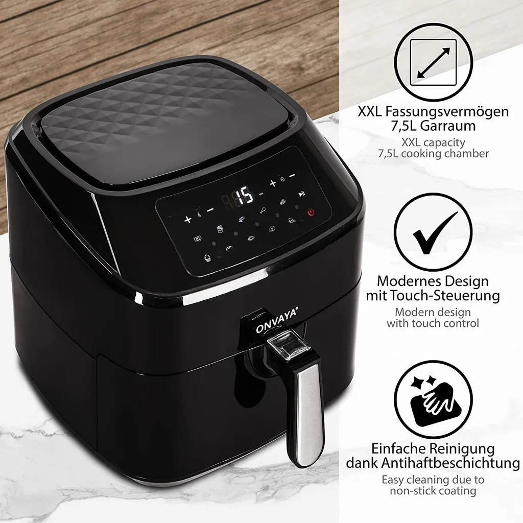 ONVAYA® Heißluftfritteuse | Airfryer XXL | Fritteuse Ohne Öl & Fett | Für 5-6 Personen | Mit LED-Display | 10 Programme | 1700 W | Inkl. Backform & Grillrost Mit Spießen 6 ONVAYA® Heißluftfritteuse | Airfryer XXL | Fritteuse Ohne Öl & Fett | Für 5-6 Personen | Mit LED-Display | 10 Programme | 1700 W | Inkl. Backform & Grillrost Mit Spießen – Bild 4