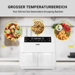 N8WERK Doppel-Heißluftfritteuse - 7,6l Heißluft Fritteuse Friteuse Fritöse XL Air Fryer Edelstahl Doppelkorb 2x 3,8L -Günstiges Brat Lust Geschäft 2d126cbdf2ddc1e9e2cef060827f4944