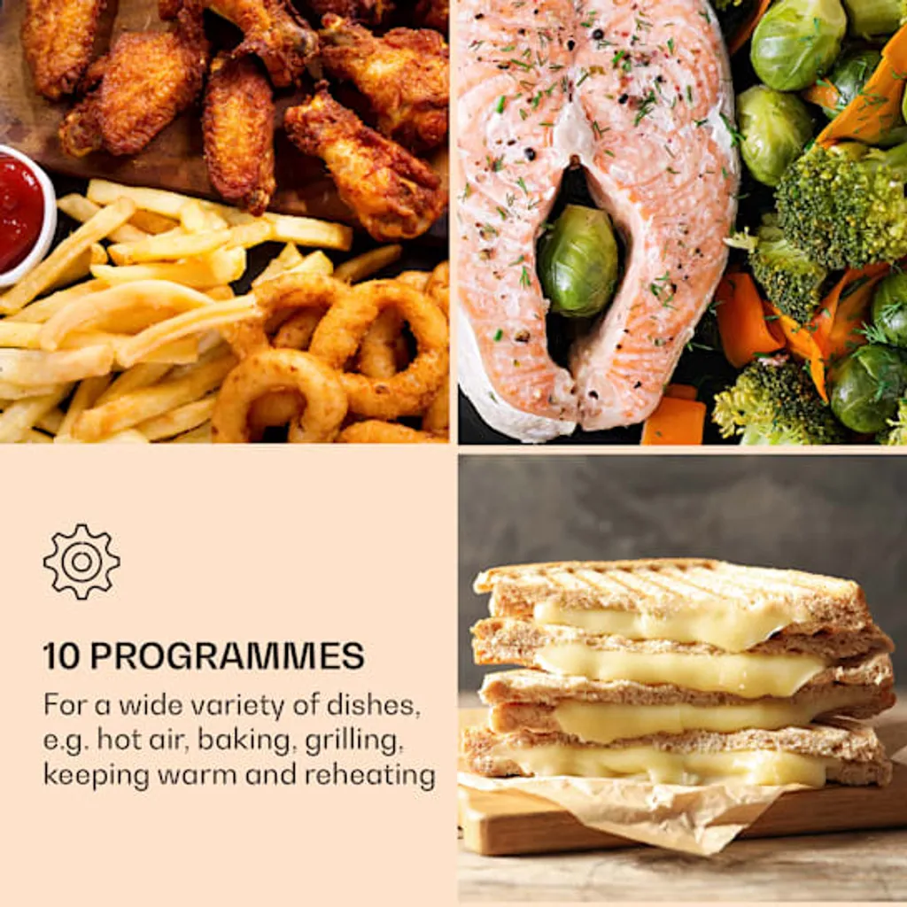 Klarstein AeroVital Jumbo 3in1 Heißluftfritteuse - 18L Heissluftfriteuse / Toaster / Dörrautomat , Airfryer Mit Touchscreen, 10 Programme, 30 Bis 230 °C, Edelstahl,inkl. 6-teiliges Zubehör 6 Klarstein AeroVital Jumbo 3in1 Heißluftfritteuse - 18L Heissluftfriteuse / Toaster / Dörrautomat , Airfryer Mit Touchscreen, 10 Programme, 30 Bis 230 °C, Edelstahl,inkl. 6-teiliges Zubehör – Bild 4