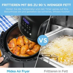 Midea Heißluftfritteuse 3,5L Heißluft Fritteuse Mit 8 Verschiedene Programmen, Digital Touchscreen, Temperaturkontrolle, 1500W Heissluftfritteuse Air Fryer -Günstiges Brat Lust Geschäft 345dfd454177df2cd363262564b2fbba