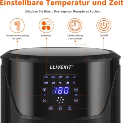 LLIVEKIT WAF0017DE Heißluftfritteuse Luftfritteuse Airfryer Heißluftfritöse Korb 10 Programmen Ohne Öl 5L 1400W 80-200℃ Schwarz -Günstiges Brat Lust Geschäft 3545b7b8a73403142dd38483b8ceda80