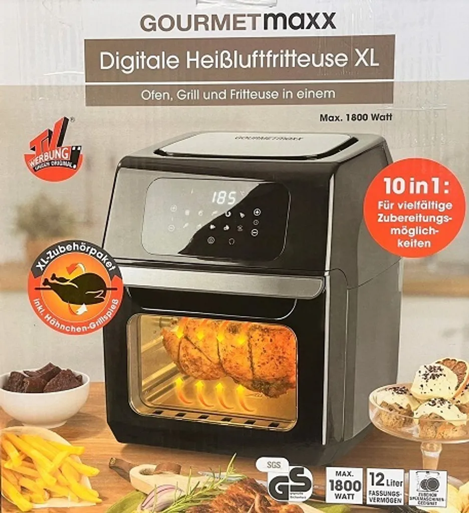 GOURMETmaxx Heißluft-Fritteuse Digital - 12l - 1800W Heißluft Fritteuse Fettfrei 12L Friteuse Airfryer Digital Drehgrill XL Fritöse 17 GOURMETmaxx Heißluft-Fritteuse Digital - 12l - 1800W Heißluft Fritteuse Fettfrei 12L Friteuse Airfryer Digital Drehgrill XL Fritöse – Bild 15