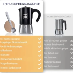 Thiru Espressokocher Induktion L Premium Mokkakanne Aus Edelstahl Inkl. Toolset (Schwarz, 6 Tassen (300ml)) -Günstiges Brat Lust Geschäft 36004164f0620d7615386d2077154823