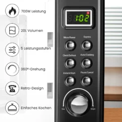 COSTWAY Mikrowelle 20L, 700 W Mikrowellenofen, Mit 8 Automatischen Programme, 5 Leistungsstufen, LED-Anzeige, Verzögerter Start, Retro, Schwarz -Günstiges Brat Lust Geschäft 38ffd2357514e1ac7c4c0a552f9aad8d