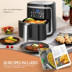 Aigostar Cube - 7L Heißluftfritteuse, Friteuse Heissluft 1900 W Heissluftfriteuse, 7 Programmen, Warmhalten, 20 Rezepte, Ohne Öl, Für 6-10 Personen, Air Fryer Mit Digitalem LED-Touchscreen, Schwarz -Günstiges Brat Lust Geschäft 39c2813907e8f21cf2407299fd83c928