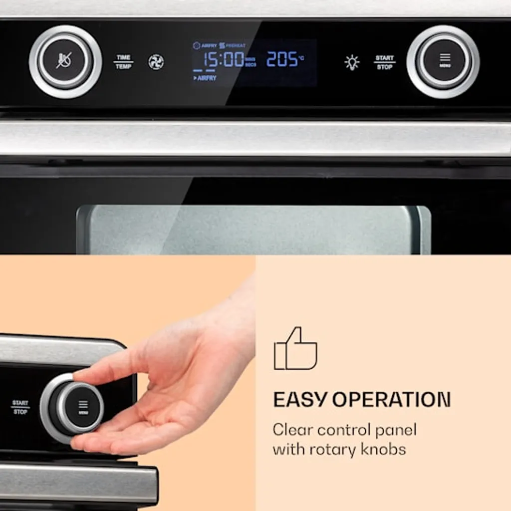 Klarstein AeroVital Jumbo 3in1 Heißluftfritteuse - 18L Heissluftfriteuse / Toaster / Dörrautomat , Airfryer Mit Touchscreen, 10 Programme, 30 Bis 230 °C, Edelstahl,inkl. 6-teiliges Zubehör 7 Klarstein AeroVital Jumbo 3in1 Heißluftfritteuse - 18L Heissluftfriteuse / Toaster / Dörrautomat , Airfryer Mit Touchscreen, 10 Programme, 30 Bis 230 °C, Edelstahl,inkl. 6-teiliges Zubehör – Bild 5