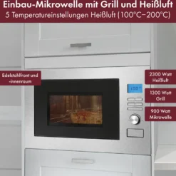 Bomann 3in1 Einbau-Mikrowelle Mit Grill Und Heißluft, 25 L Garraum, 8 Automatikprogramme, Auftaufunktion, Inkl. Grillrost Und Drehteller (Ø 27 Cm), 900 Watt, Edelstahl, MWG 3001 H EB -Günstiges Brat Lust Geschäft 4058299871304b72d7e48de4733b2001