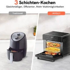 Involly 15L Heißluftfritteuse Airfryer Mini Ofen Mit 18 Programmen, Gaseinsparung, Fritteuse, Kompaktfriteusen,1600W Digital LED Display -Günstiges Brat Lust Geschäft 40d5f451488c447fcbc28db2e58b3704