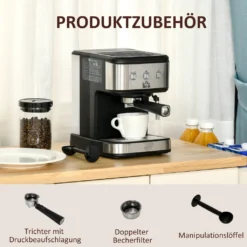 HOMCOM Espressomaschine Kaffeemaschine Aus Edelstahl Siebträgermaschine Mit Milchschäumer 1,5L Wassertank 15 Bar Für Espresso Cappuccino Latte Milchkaffee 850 W -Günstiges Brat Lust Geschäft 41b181ca7b44f920aeb192c159a74e08