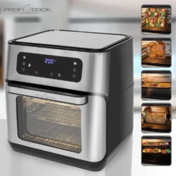 ProfiCook PC-FR 1200 H Heißluft-Fritteuse, 9 Automatikprogramme Inkl. Variabler Zeit Und Temperatureinstellung, Kapazität: Ca. 11 Liter, 4 Einschubhöhen Für Optimale Backergebisse, Edelstahl-schwarz -Günstiges Brat Lust Geschäft 4a7c267d27d1ed385690e45187e13cde
