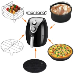 Monzana Heißluftfritteuse Zubehör 8tlg. Fritteuse Set Inkl. Brotbackkorb 3,6L Pizzapfanne Silikonpfanne Grillrost Spieße -Günstiges Brat Lust Geschäft 4cc4128367a44659138245b57e246c9d