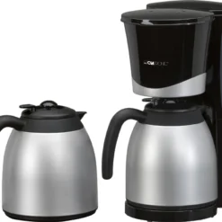 Clatronic Thermo-Kaffeeautomat KA 3328, Inkl. 2 Thermokannen Für Je 8-10 Tassen Kaffee (2 X 1 Liter), Schwarz Silber
