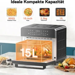 Involly 15L Heißluftfritteuse Airfryer Mini Ofen Mit 18 Programmen, Gaseinsparung, Fritteuse, Kompaktfriteusen,1600W Digital LED Display -Günstiges Brat Lust Geschäft 55f8555b59ca4301ee9f7bd7a5ac143d