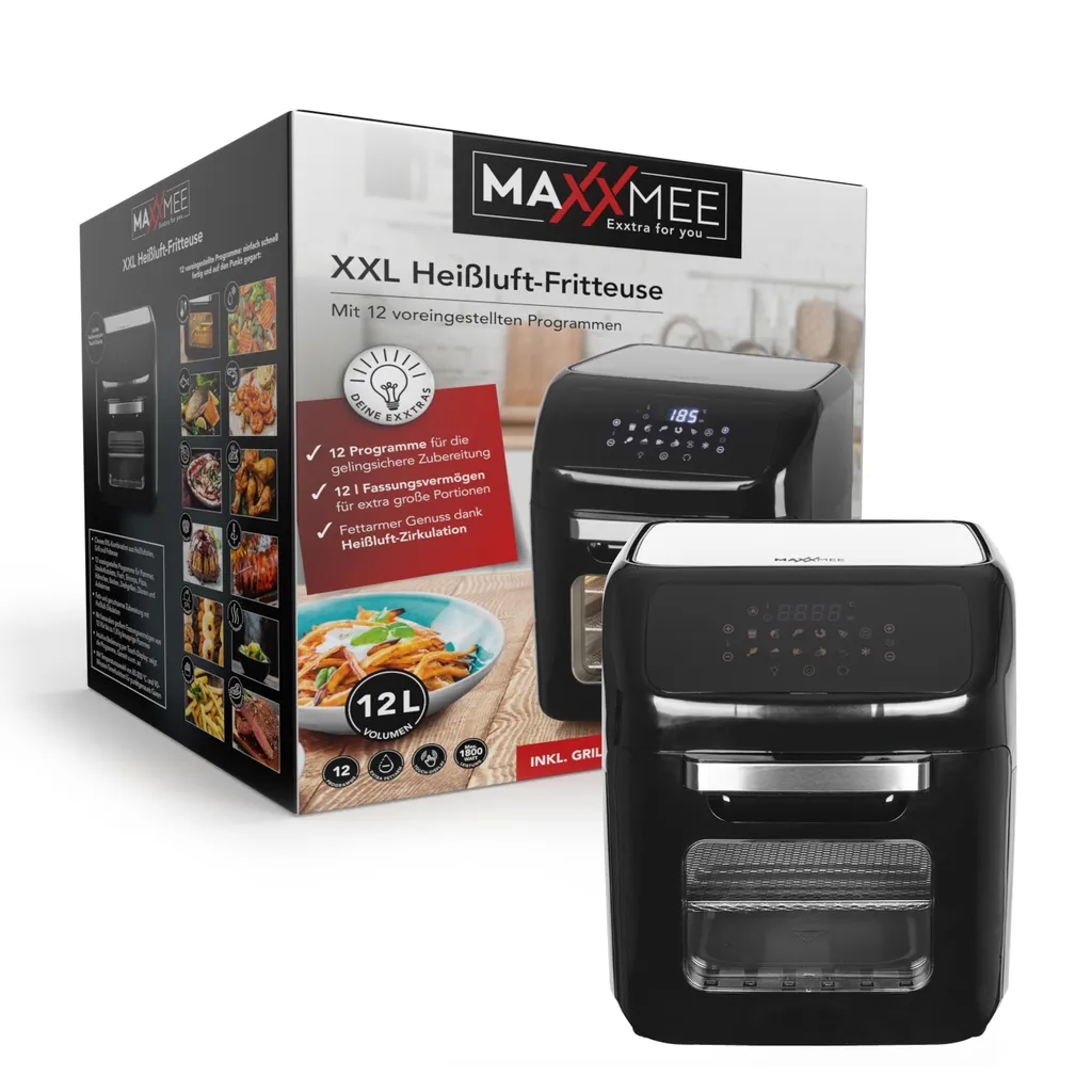 MAXXMEE Heißluft-Fritteuse Digital - 12 L Fassungsvermögen - Schwarz Heißluft Fritteuse Friteuse Fritöse Airfryer 12L XXL Backofen Drehgrill Digital 9 MAXXMEE Heißluft-Fritteuse Digital - 12 L Fassungsvermögen - Schwarz Heißluft Fritteuse Friteuse Fritöse Airfryer 12L XXL Backofen Drehgrill Digital – Bild 7