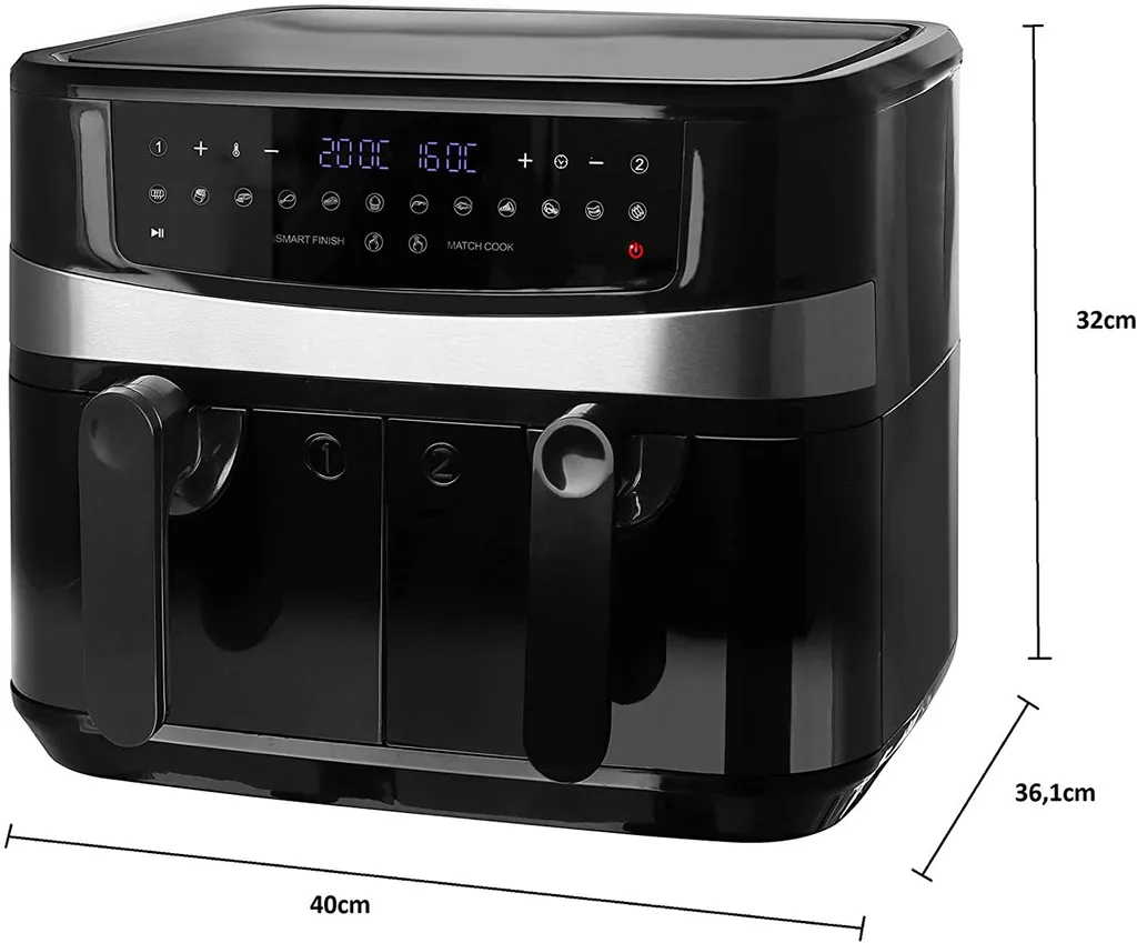 Emerio AF-126672 XXL Doppel Heißluft-Fritteuse Air-Fryer 2 X 4,5 Liter 12 Programme 4 Emerio AF-126672 XXL Doppel Heißluft-Fritteuse Air-Fryer 2 X 4,5 Liter 12 Programme – Bild 2