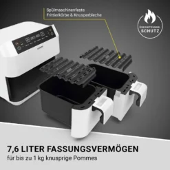 N8WERK Doppel-Heißluftfritteuse - 7,6l Heißluft Fritteuse Friteuse Fritöse XL Air Fryer Edelstahl Doppelkorb 2x 3,8L -Günstiges Brat Lust Geschäft 62a0bbb7a7439d396783e0f97cb6e95a