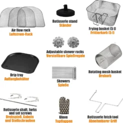 Jago® XXXL 8in1 Heißluftfritteuse 12L + 10 Zubehör - 1800W, LED Display Mit Touch Screen, 8 Programme / Timer, Ohne ÖL - Airfryer, Heißluft, Fritteuse, Heißluftofen, Backofen, Dehydrator, Grill -Günstiges Brat Lust Geschäft 66b4645e46099307e8346e4f5980ace0