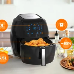 Tomons Heißluftfritteuse XXL 5,5 L Elektrofritteuse, 1800W, Airfryer Ohne Fett Und Öl, Friteuse Heißluft Mit 8 Voreinstellungen, Alarmtimer, Digitales Touch-Display, Frittierkorb Und Rezeptheft -Günstiges Brat Lust Geschäft 69203de90e3c85345bff11d62ddbefdc