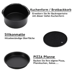 Monzana Heißluftfritteuse Zubehör 8tlg. Fritteuse Set Inkl. Brotbackkorb 3,6L Pizzapfanne Silikonpfanne Grillrost Spieße -Günstiges Brat Lust Geschäft 695b1438c69aed56f04e7475afd0f78c