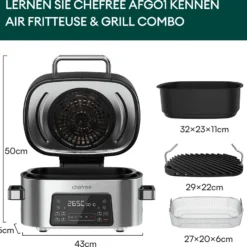 CHEFREE AFG01 Heißluftfritteuse & Grill, 8 In 1 Grill & Heissluft-Fritteuse, 265℃ Hochtemperaturrösten, 6L Extra Große Kapazität, Kompaktfriteusen Mit 4 Heizstufen, Heißluftfritteuse Mit Online-Rezepte -Günstiges Brat Lust Geschäft 69d58b7902cfa4c06e4e4fb18207ef38