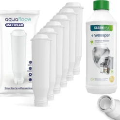 Espressomaschinen-Set: 6x AquaFloow MaxiClar Wasserfilter Für Krups Nivona Espressomaschine (Ersatz NIRF 700 / F088) + Wessper CleanMax Green Universal Entkalker Für Espressomaschine, Wasserkocher, Bügeleisen 500ml