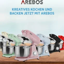 AREBOS Retro Küchenmaschine 1800W, Knetmaschine Mit 6L Edelstahl-Rührschüssel, Geräuscharm, 6 Geschwindigkeiten, Rosa -Günstiges Brat Lust Geschäft 6e7b48674206c2184a1ba1474de3a6c4