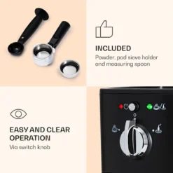 Klarstein Passionata 20 - Espressomaschine, Espresso-Automat, Kaffee-Maschine, 1350 Watt, 1,25 Liter, Automatischer Druckablass, Inkl. Milchschaum Düse Für Zubereitung Von Cappuccino, Schwarz -Günstiges Brat Lust Geschäft 75df4baa507fcd3ba667109a972b73c2