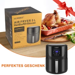 LLIVEKIT WAF0017DE Heißluftfritteuse Luftfritteuse Airfryer Heißluftfritöse Korb 10 Programmen Ohne Öl 5L 1400W 80-200℃ Schwarz -Günstiges Brat Lust Geschäft 7f9483fbb165478f7836354e126e41d6
