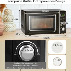 COSTWAY Mikrowelle 20L, 700 W Mikrowellenofen, Mit 8 Automatischen Programme, 5 Leistungsstufen, LED-Anzeige, Verzögerter Start, Retro, Schwarz -Günstiges Brat Lust Geschäft 80285c0217a41ae977698dfdbb5f5d17