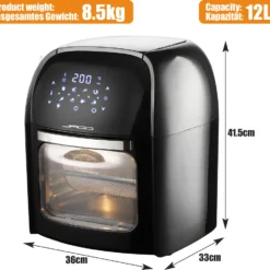 Jago® XXXL 8in1 Heißluftfritteuse 12L + 10 Zubehör - 1800W, LED Display Mit Touch Screen, 8 Programme / Timer, Ohne ÖL - Airfryer, Heißluft, Fritteuse, Heißluftofen, Backofen, Dehydrator, Grill -Günstiges Brat Lust Geschäft 8048aa4aa5afe20ad42dee845c74fcaa
