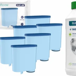 Set Für Espressomaschinen: 6x AquaFloow Cleani Wasserfilterpatrone Für Saeco/Philips Espressomaschinen + Wessper CleanMax Green 500ml Entkalker