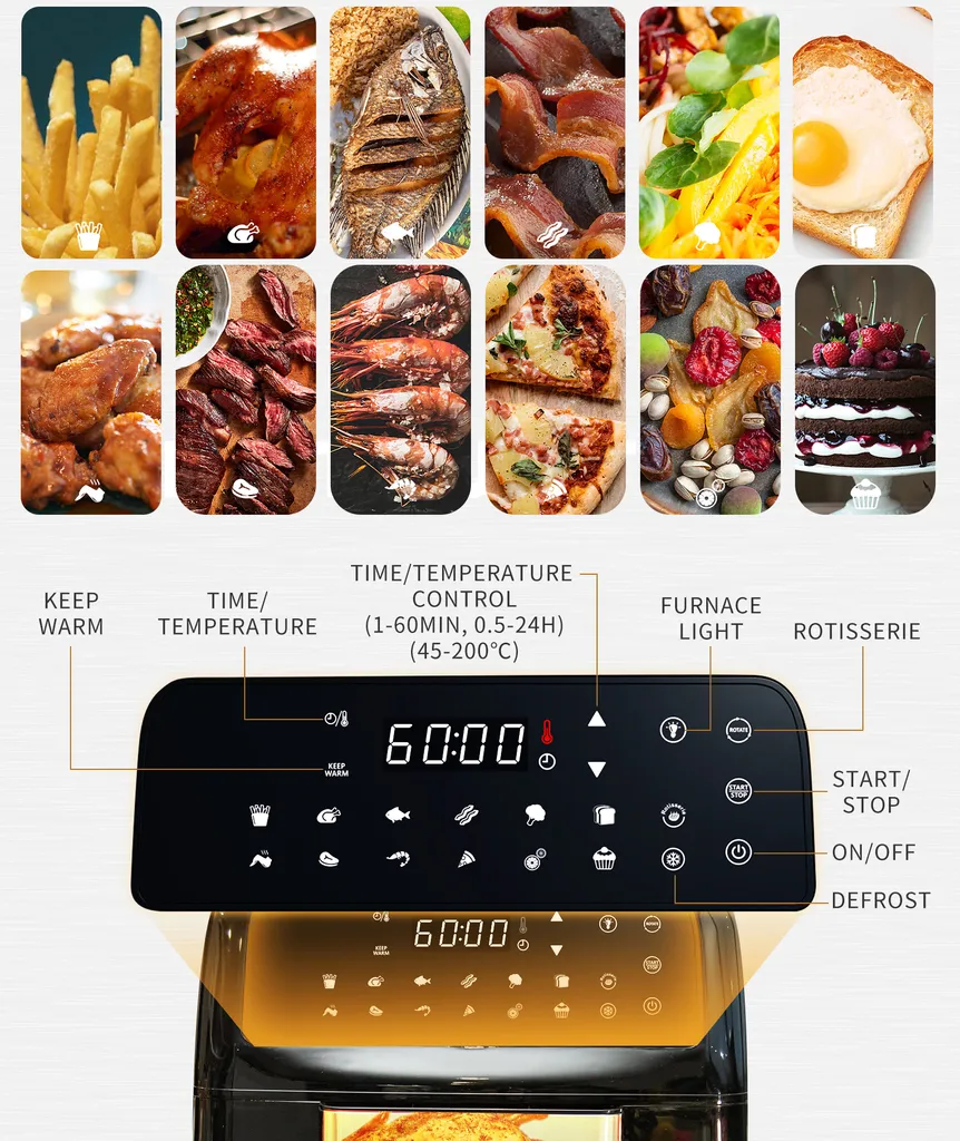 Aigostar Master 30LVU - 10L Heißluftfritteuse, 14 In 1 Heißluftofen Mit Digitalem LED-Touchscreen, 1650 W ölfreies Frittieren, Inklusive 5 Zubehörteilen. 4 Aigostar Master 30LVU - 10L Heißluftfritteuse, 14 In 1 Heißluftofen Mit Digitalem LED-Touchscreen, 1650 W ölfreies Frittieren, Inklusive 5 Zubehörteilen. – Bild 2