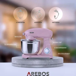 AREBOS Retro Küchenmaschine 1800W, Knetmaschine Mit 6L Edelstahl-Rührschüssel, Geräuscharm, 6 Geschwindigkeiten, Rosa -Günstiges Brat Lust Geschäft 861c22428cbbe35756a58f53e4b93c2d