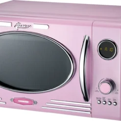 Melissa 16330130 Retro Mikrowelle/1000 Watt/23 Liter Garraum,Design Mikrowelle Mit Grill/Rosa Pink