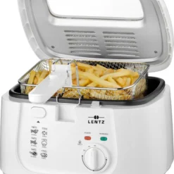 Fritteuse Mit 2,5 Liter | Temperatur Bis 190°C Stufenlos Einstellbar | Öl-Füllmenge: Max. 2,5 L | Deckel Mit Sichtfenster | Geruchs-Filter | Cool Touch | Fritöse Friteuse Weiß