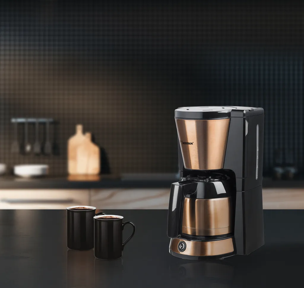 Bestron Filter-Kaffeemaschine Für 8 Tassen Kaffee, Inkl. 1L Thermokanne + Toaster Mit 2 Röstkammern + Wasserkocher Mit 360° Basis, Vorteilspaket Der Copper Collection, Farbe: Kupfer 4 Bestron Filter-Kaffeemaschine Für 8 Tassen Kaffee, Inkl. 1L Thermokanne + Toaster Mit 2 Röstkammern + Wasserkocher Mit 360° Basis, Vorteilspaket Der Copper Collection, Farbe: Kupfer – Bild 2